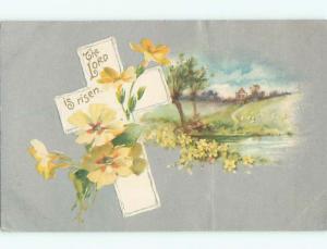Unused Pre-1907 easter religious JESUS CROSS WITH YELLOW FLOWERS AND RIVER J1919
