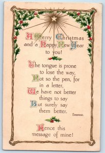 Christmas New Year Postcard Message Emerson Holly Berries Pittston PA 1912