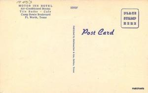 1940s Motor Inn Hotel Ft Worth Texas Highway 80-377 Stellmacher postcard 148