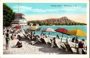 Swimmers on Waikiki Beach, Honolulu HI c1934 Vintage Postcard K74