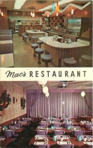 1950s Mac's Restaurant Interior Rochester Minnesota Saby postcard 1639