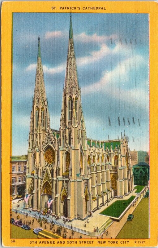 St Patricks Cathedral 5th Ave 50th St New York City Linen Postcard PM NY Cancel  