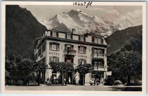 c1930s Interlaken, Switzerland Hotel Lowen Real Photo Advertising Mountain A168