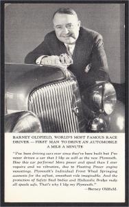 Plymouth 1934 Barney Oldfield Race Car Driver Chicago World Fair Dealer Postcard