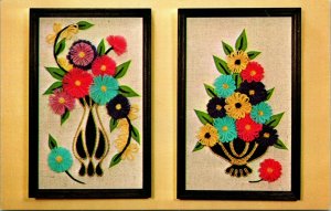 Vtg Advertising Postcard National Handcraft Institute MCM Loom Blossoms Bouquet