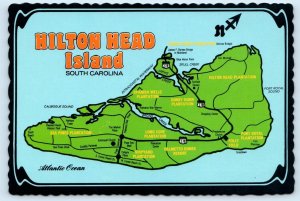 HILTON HEAD ISLAND, South Carolina SC ~ ILLUSTRATED MAP c1970s ~ 4x6 Postcard