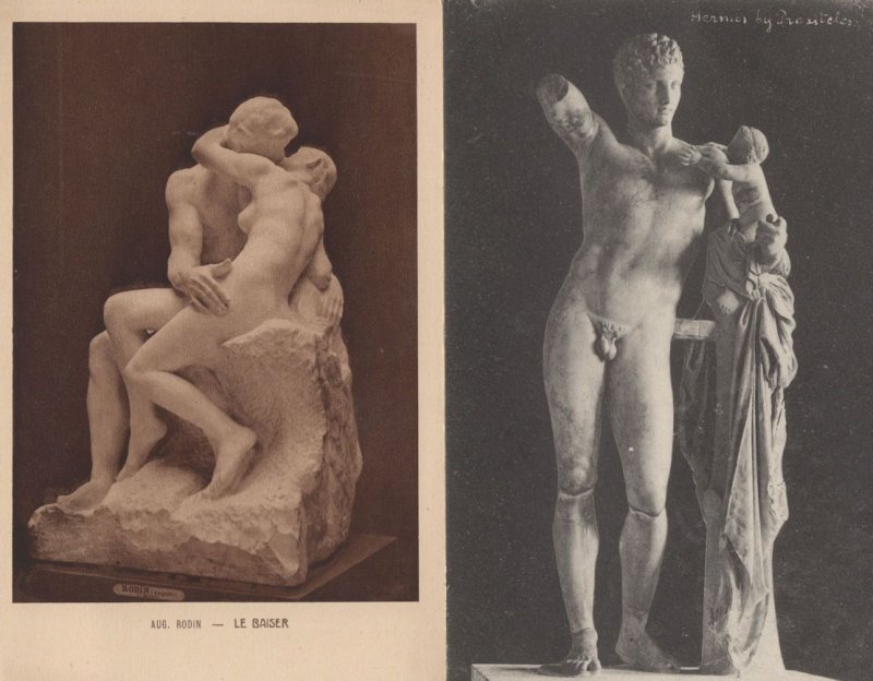 Augustus Rodin Le Baiser Antique French 2x Statue Postcard s