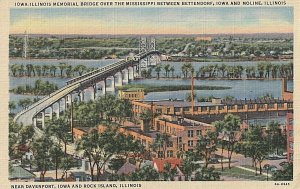 VINTAGE POSTCARD BRIDGE OVER THE MISSISSIPPI BETWEEN BETTENDORF IOWA AND MOLINE