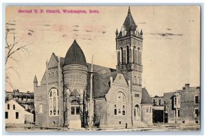 c1905 Second UP Church Scene Street Washington Iowa IA Posted Antique Postcard