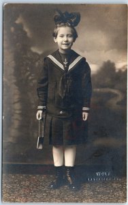c1910s Lancaster, PA Little Sailor Girl RPPC Dress Suit Real Photo PC Cute A123
