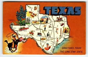 Texas Greetings From Postcard Map Chrome The Lone Star State Joan Conrad Dexter