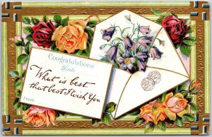 1909 Congratulations Colorful Flowers Envelop Posted Postcard