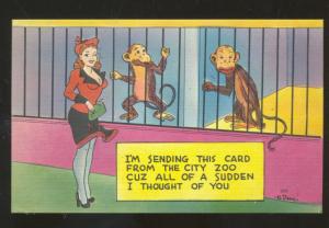 SENDING THIS CARD FROM THE CITY ZOO PRETTY WOMAN MONKEY COMIC POSTCARD