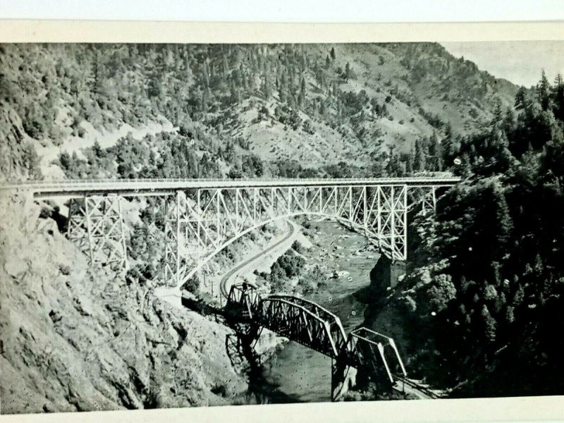 Vintage Postcard Steel Rails Old Trails Western Pacific Railroad River Canyon CA 