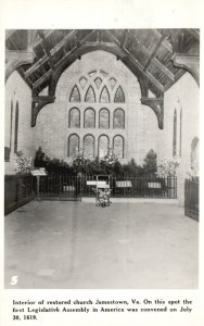 Vintage Postcard 1910's Interior of Restored Historic Church Jamestown Virginia