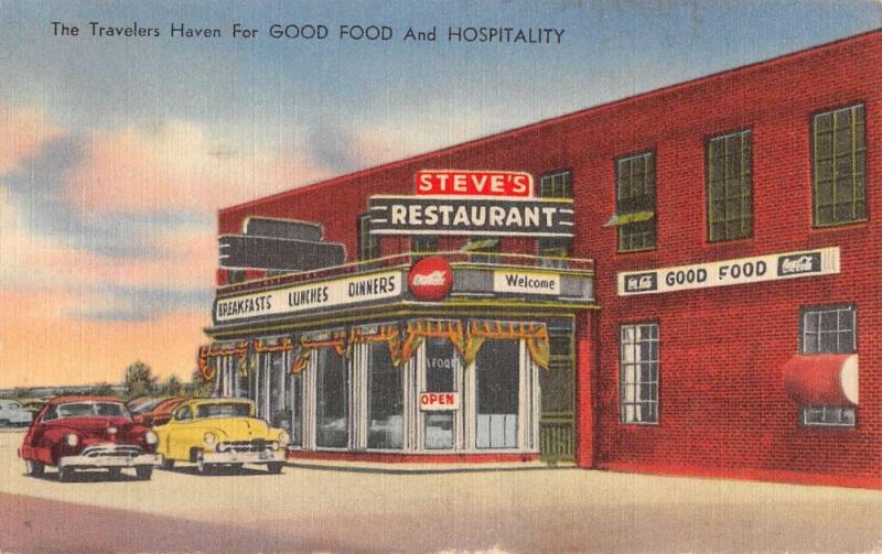 Selma North Carolina Steves Restaurant Street View Antique Postcard K91048