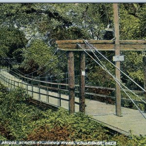 c1900s Kingfisher, Okla Suspension Bridge St John's River Postcard OK A87