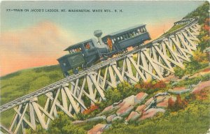 Train on Jacob's Ladder Mt Washington New Hampshire Linen Postmarked 1938