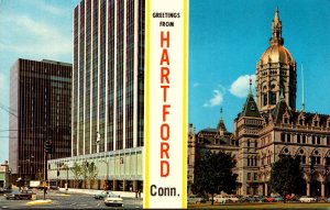 Connecticut Hartford Greetings Showing State Capitol and Constitution Plaza