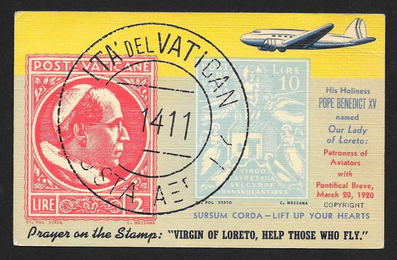 VATICAN Stamps on Postcard Airplane Unused c1942