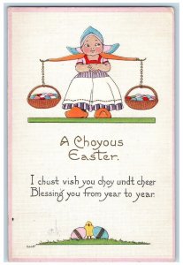 1916 Easter Dutch Girl Carrying Basket Of Eggs Sacramento California CA Postcard