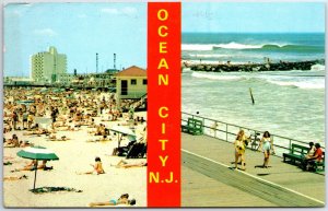 VINTAGE POSTCARD DOUBLE VIEW OF THE BEACH AREA AT OCEAN CITY NEW JERSEY