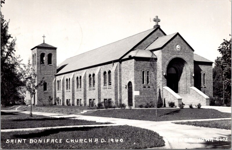 Real Photo Postcard Saint Boniface Church A.D. 1940 in Garner, Iowa 