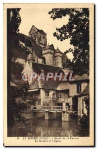 Old Postcard La Roche Posay Edges Creuse Mill and church