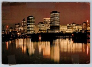 Vancouver Skyline At Night, British Columbia, 1977 Chrome Postcard