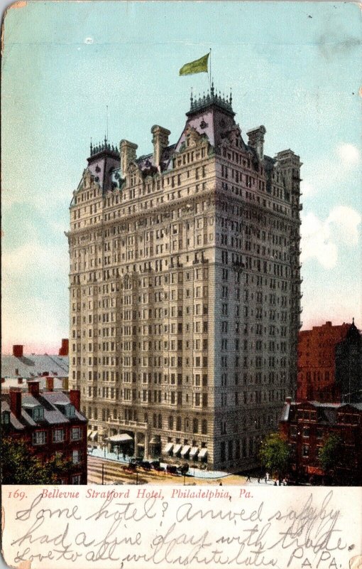 Scenic Bellevue Stratford Hotel Building Philadelphia PA Postcard WOF WOB Note 