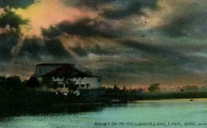 C.1910 Sunset on McCullough's Lake Lima, OH Vintage Post Card