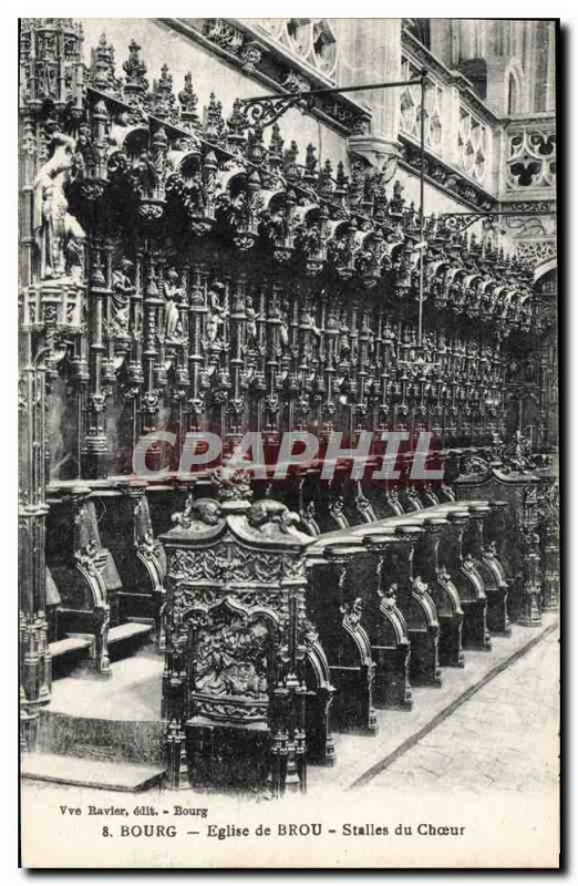 Old Postcard Bourg Brou Church Choir Stalls