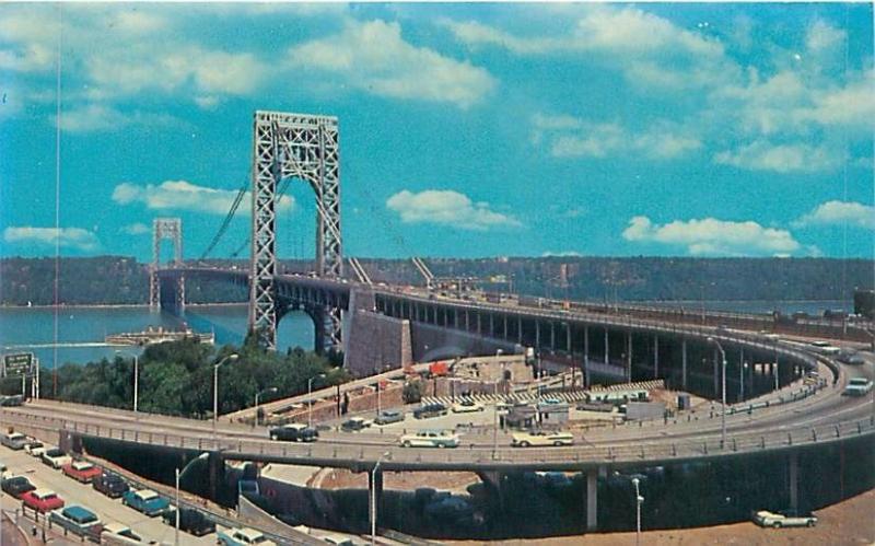 FORT LEE NEW JERSEY GEORGE WASHINGTON BRIDGE SPANS THE HUDSON POSTCARD c1960s