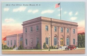 Linen~Street View Of Rocky Mount Post Office~North Carolina~Flag~Vintage PC