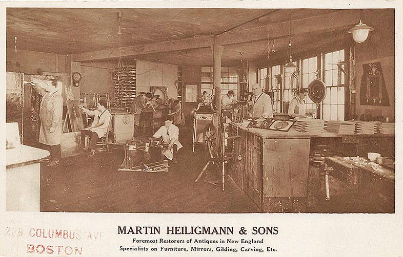 Boston MA Martin & Heilgmann & Sons Antique Restorers Interior RPPC Postcard