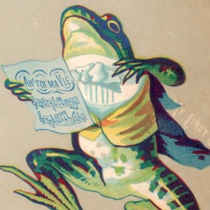 1870s-80s A.S. Cowles Groceries Anthropomorphic Frog Singing Charlestown F149