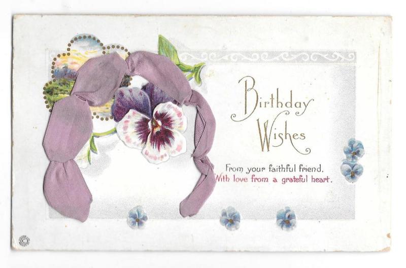 Birthday Wishes Ribbon Add-On Pansy Vintage Embossed Stecher