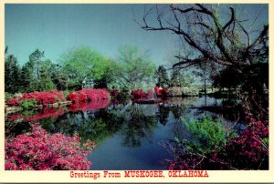 Oklahoma Greetings From Kuskogee Showing Fountain Lake In Honor Heights Park