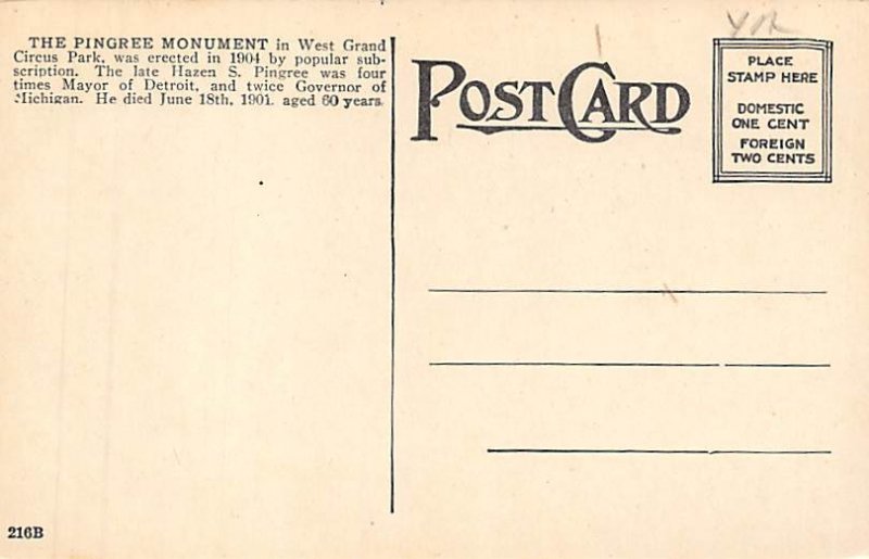 Pingree Monuments West Grand Circus Park  - Detroit, Michigan MI  