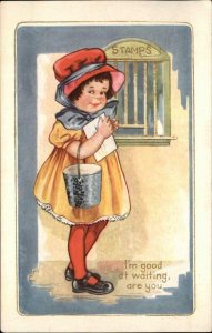 Valentine Little Girl at Post Office c1915 Whitney Postcard