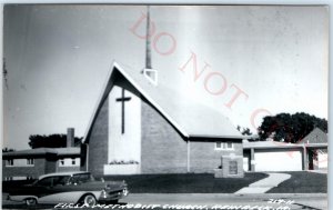 c1950s Reinbeck, IA RPPC First Methodist Episcopal ME Church Car Real Photo A112