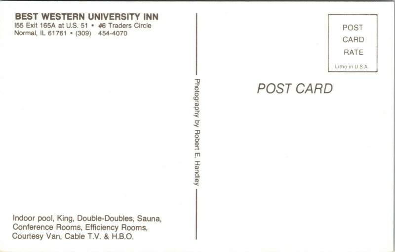 Best Western University Inn Normal IL Illinois Exterior VTG Postcard UNP Unused 