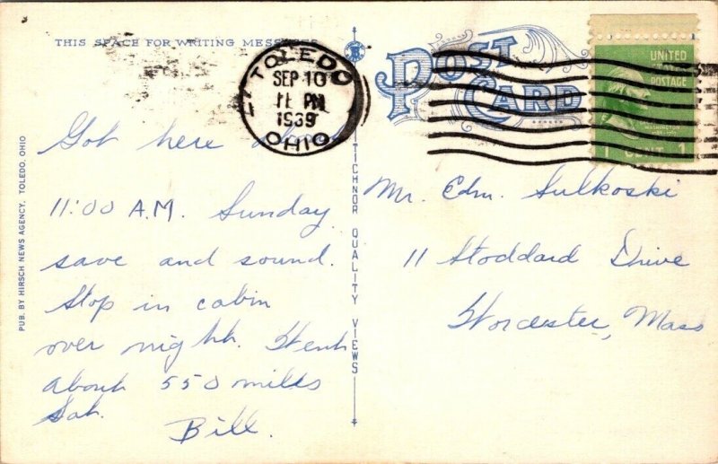 Vintage Ohio Postcard - Toledo - Cherry Street Bridge - Freighter