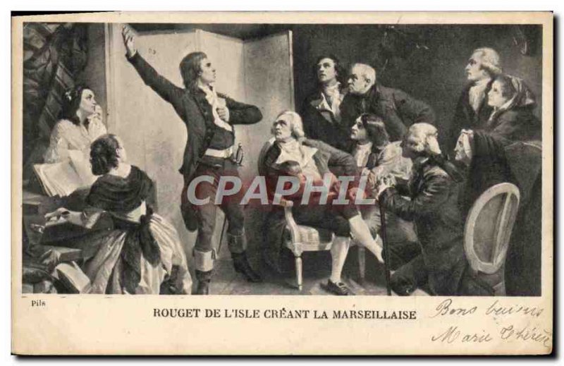 Old Postcard Rouget De L & # 39Isle creating the Marseillaise