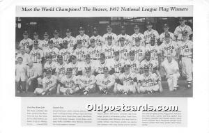 The Braves, World Champions, 1957 National League Flag Winners Baseball Unused 