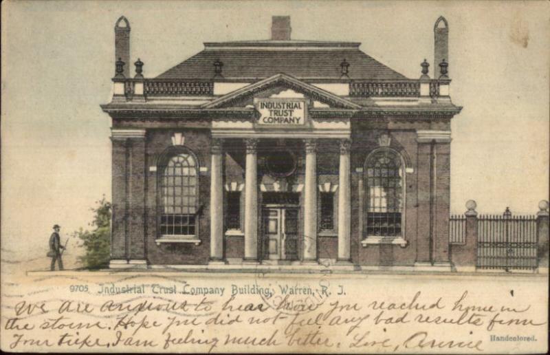 Warren RI Bank Trust Co c1910 Postcard