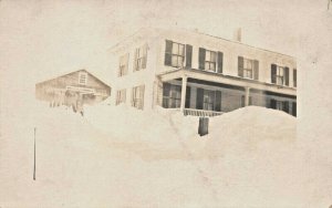 HOUSE  & BARN IN  VERY DEEP SNOW~1910s REAL PHOTO POSTCARD