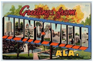 1946 GREETINGS FROM HUNTSVILLE Multiple View Buildings Park Alabama AL Postcard