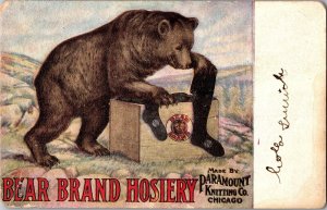 Bear Brand Hosiery Advertising, Bear with Suitcase Vintage Postcard L79