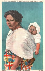 Vintage Postcard 1930 Native Mother Carrying Baby Reservation North Carolina